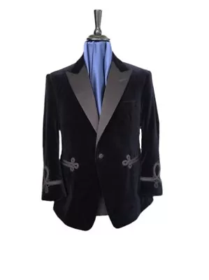 Mens Vintage Velvet Smoking Coat Jacket Peak Lapel Tuxedo Dinner Blazer Tailored • $189