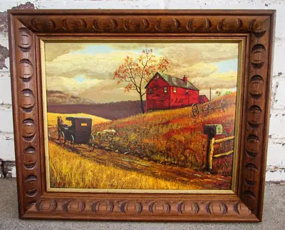 Vintage Guy Coheleach Lithograph In Hand Carved Wood Frame- Rural Scene Print • $42
