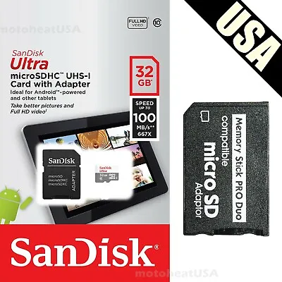 32GB Memory Stick W/ MS Pro Duo Adapter Card For PSP Cybershot Camera NEW SEALED • $9.90