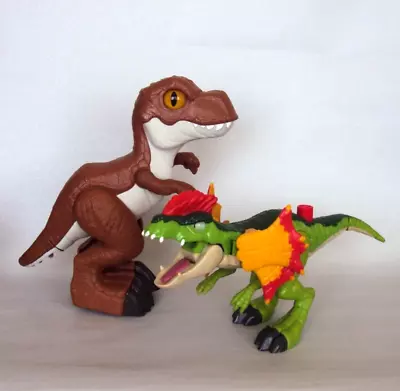 2 X Imaginext Jurassic World Dinosaurs. Dilophosaurus + XL T Rex Camp Cretaceous • £6.50