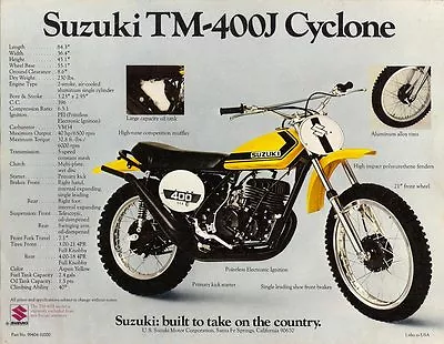 1972 Suzuki Tm-400j Cyclone Sales Specs Ad/ Brochure  • $12.68