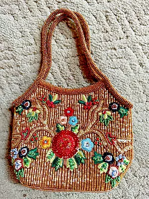 La REGALE Beaded Purse Vintage Sequins Beads Embroidered Floral  Beaded Handle • $16.99