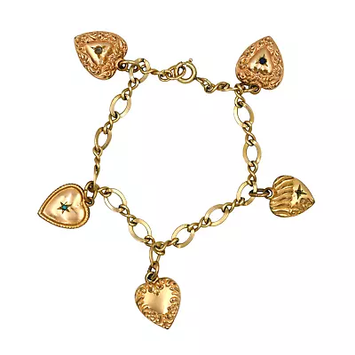 Vintage Designer Winard Monogrammed Heart Charm Bracelet Yellow Gold Filled ~7  • $80