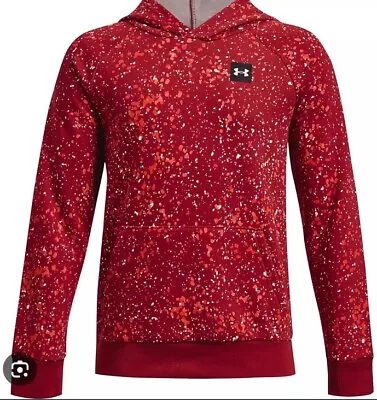 NEW Under Armour Boys Rival Printed Hooded Sweatshirt 1373554 610 Red Youth XL • $29.99