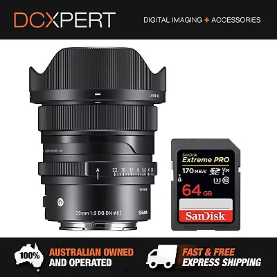 $939 • Buy Sigma 20mm F/2 Dg Dn Contemporary Lens For Sony E-mount (4490965) + Sd Card