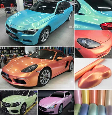 $414.91 • Buy Stretch Car Chameleon Satin Coral Candy Metallic Chrome Vinyl Wrap Sticker US