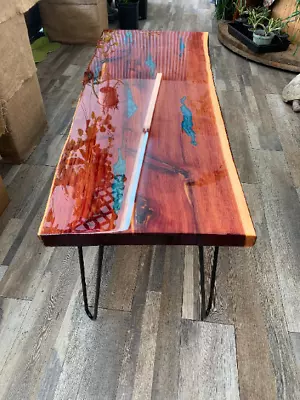 Handmade Live Edge Epoxy River Table / Bench Red Cedar Coffee (48in) Beautiful  • $399