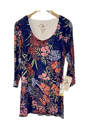 Miraclebody By Miraclesuit Floral V-neck Shape Wear Tunic Top Blouse Size Medium • $34.99