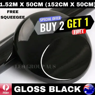 1.52m X 50cm Gloss Black Car Vinyl Wrap Film Roll Air Release Decal Sticker • $16.99