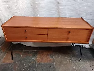 Mid Century Teak Sideboard /Tv Unit With 4 Draws On Hairpin Legs * • £275