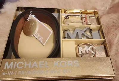 MICHAEL KORS 6-IN-1 Reversible Belt Set Women's Brown MK Logo 3 Buckles $148 NEW • $55