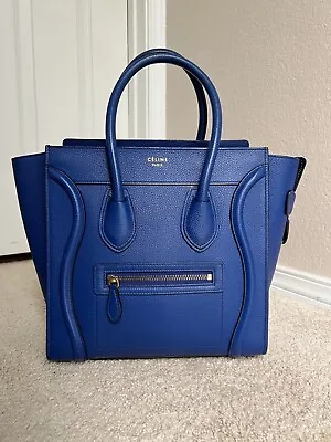 Celine Micro Luggage Bag In Indigo Drummed Calfskin • $1100