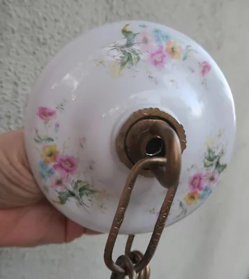 Canopy Ceiling Lamp Chandelier Part Vintage Porcelain Pink Flowers Roses Chain • $65