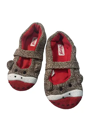 Nick & Nora Sock Monkey Child’s Mary Jane Knit Slippers Size 32? 8.5  Long • $10
