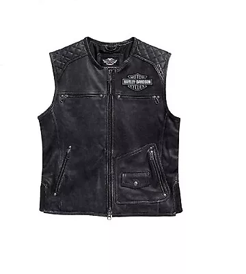 HD Men's Genuine Black  Motorcycle / Biker Leather Vest • $119