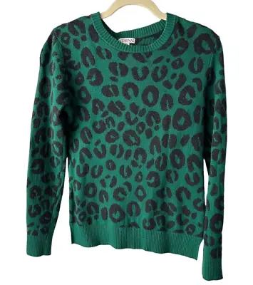 Merona Green Leopard Print Crewneck Sweater Size XS • $15