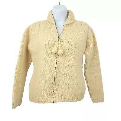 J Crew Full Zip Cardigan Sweater Womens Size Small Cable Knit Pom Pull Cream • $23.80