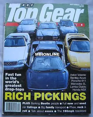 Top Gear 09/1996 Featuring Lamborghini Diablo Aston Martin Bentley Honda NSX • $11.19