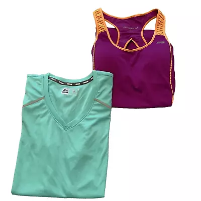 Marika & RBX Lot Of 2  Built In Bra Racerback Tank Top & Running  S/S T Shirt L • $17.59