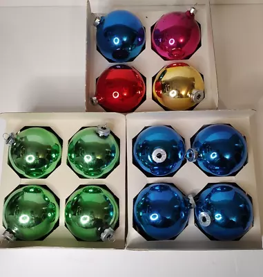 12 Vtg Coby Multi Colored  Glass Ornaments  3  Made USA  3 Original Boxes • $15