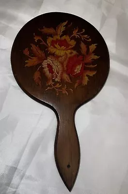 Vintage Wooden Round Hand Mirror With  🌺 Flowers • $8.97