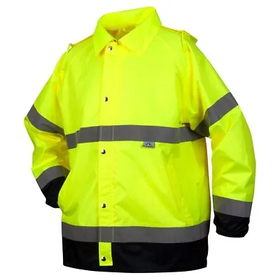 Class 3 High Visibility Reflective Waterproof Safety Hi Vis Hooded RAIN JACKET • $32.75