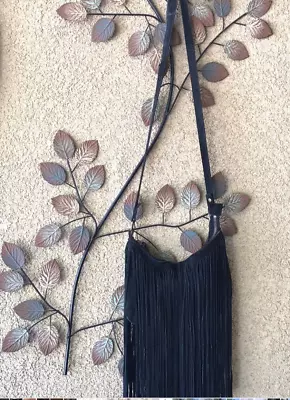 Zara Trafaluc Black Suede Leather Fringe Crossbody Festival Bag-Pre Owned • $25