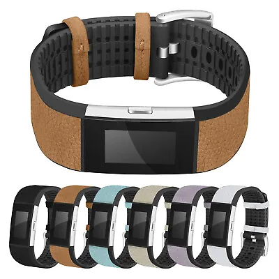 $41.12 • Buy StrapsCo Rubber & Textured Leather Watch Band Strap For Fitbit Charge 2