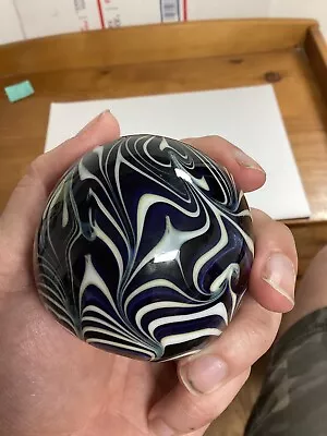 Vandermark Signed Blue & White Swirl 1976 Paperweight • $25