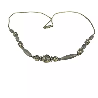 Beaded Floral Rose Necklace 20  In Vintage 1970 1980 Silvertone  Strand Jewelry • $13.30