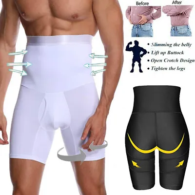 Men Compression High Waist Boxer Shorts Pants Tummy Control Body Shaper Girdles • £9.99