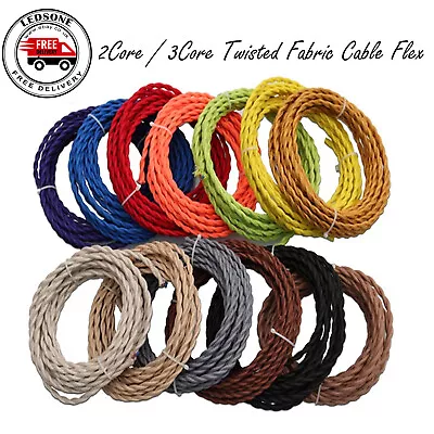 2/ 3 Core Twisted Vintage Style Coloured TWIST Braided Fabric Cable Lamp Flex UK • £2.99