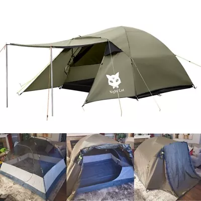 2-3 Man Double Layer Porch Family Camping Tent Waterproof Hiking Shelter Outdoor • £88.87