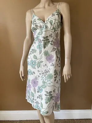 £14 • Buy Monsoon Beige Linen Floral Dress Uk 12 Perfect