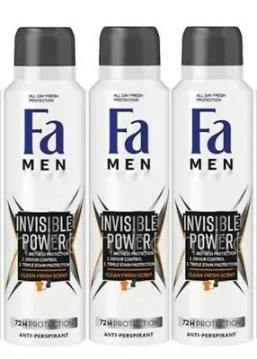 3x FA MEN INVISIBLE POWER DEODORANT SPRAY 72 H PROTECTION 150 ML • $26.99