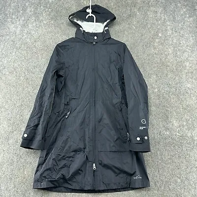 Eddie Bauer Jacket Womens Small Black Hooded Rain Coat Weatheredge Long Nylon • $15.96
