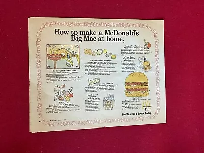 1977 McDonald's  Un-Used  BIG MAC Paper Tray Placemat(Scarce / Vintage) • $66.86