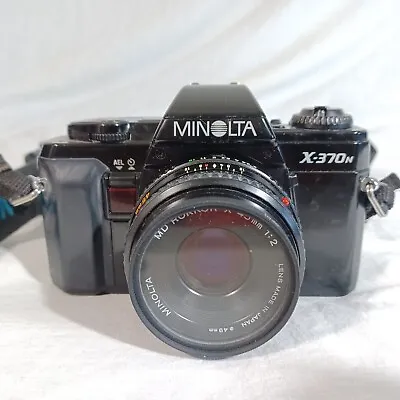 Vintage Minolta X-370n 35mm SLR Film Camera W/ MD ROKKOR-X 45mm 1:2 Lens • $70