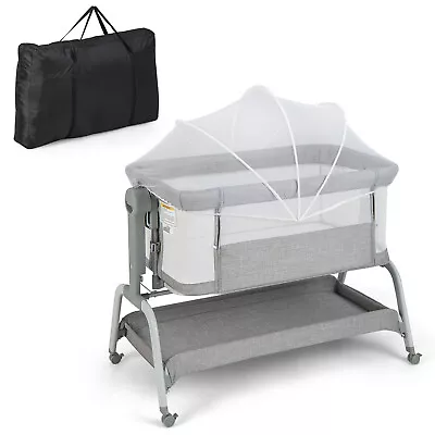 4 In 1 Baby Bassinet Cradle Adjustable Infant Cot Sleeper Bedside Bed W/Basket • $136.95