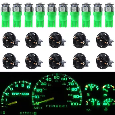 10X 194 Green T10 168 LED Bulbs Instrument Gauge Cluster Dash Light With Sockets • $9.89