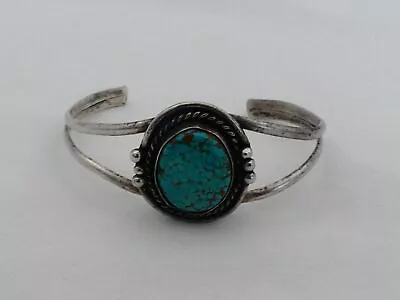 Vintage Native American Sterling Silver & Turquoise Cuff Bracelet PJ-16 • £40.54