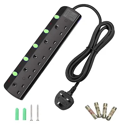 £10.99 • Buy Extension Lead With Switch 5 Gang 1.8M Black Power Strips Wall Mountable