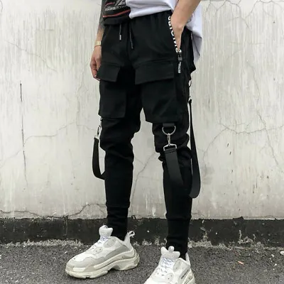 Techwear Men Big Pockets Casual Cargo Pants Fashion Hip Hop Punk Harem Jogger AU • £16.15