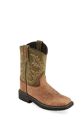 Old West Olive/Tan Children Boys Leather Cowboy Boots • $31.99