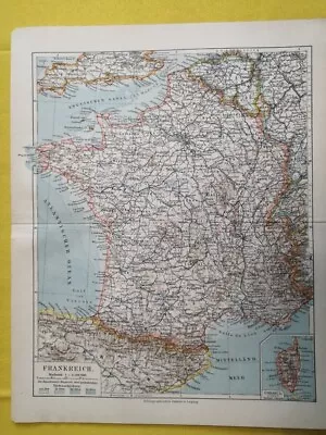 1912 FRANCE Vintage Map Paris Mediterranean Sea ORIGINAL 11.5 X 9.5 Color C12 • $24.90