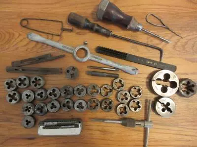 40+ Pc Vintage Machinist Tools - Assorted Dies - Taps - Handles - Scribes & More • $19.99