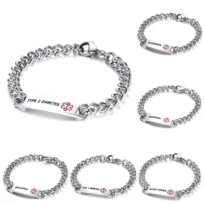 Women LASER ENGRAVED Emergency Medical Alert 8.7  Bracelet  Stainless Steel • $9.85