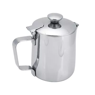 Stainless Steel Coffee Cup Mug Milk Frothing Pitcher Jug W/Lid For Latte Coff HG • £14.01