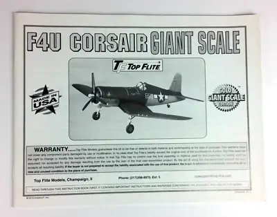 Hobbico Top Flite F4U Corsair Giant Scale Manual Instruction Book - New! CRSGP05 • $24.95