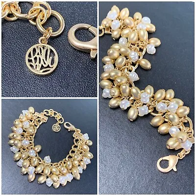 Vintage Matte Gold ￼designer Signed Pearl Gold Cha Cha Bracelet 7- 8.5” • $29.98